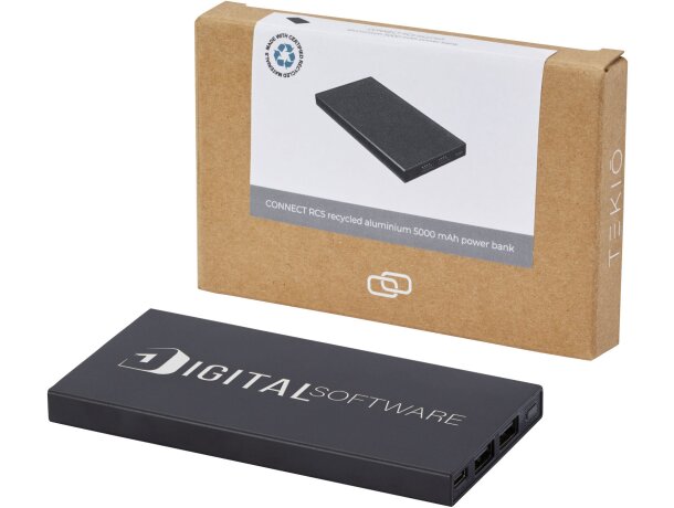 Batería externa Connect de aluminio reciclado con 5000 mAh Negro intenso detalle 1