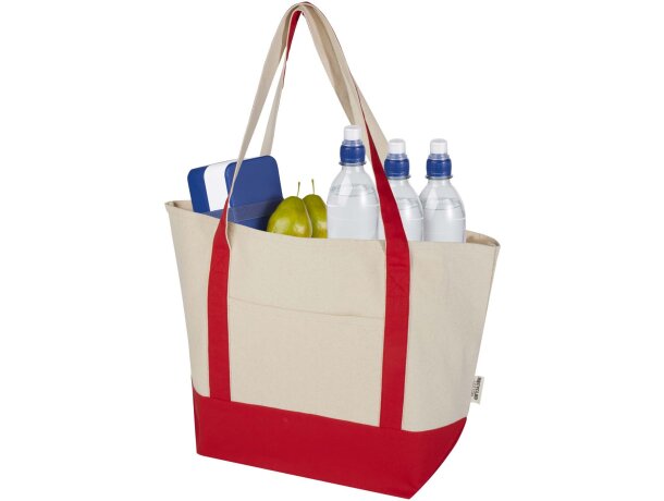 Bolsa tote de algodón reciclado certificado GRS Sam Rojo/natural detalle 16