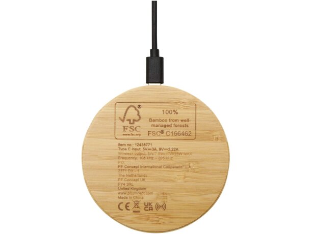 Base de carga inalámbrica de bambú certificado FSC 15W Essence Madera detalle 3