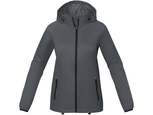 Chaqueta ligera impermeable mujer Dinlas con capucha enrollable Gris tormenta detalle 17