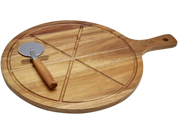 Set para pizza Timberito con tabla y cortador de acacia Madera detalle 1