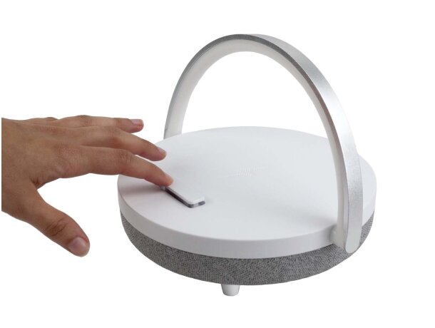 Altavoz bluetooth 4 en 1 con carga inalámbrica Prixton Blanco detalle 2