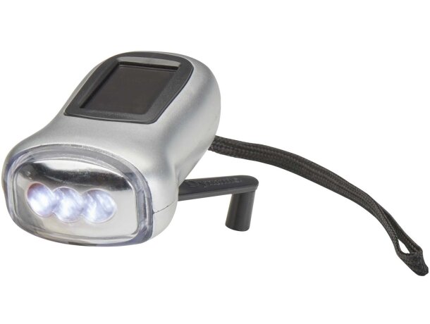 Linterna solar Viv con recarga manual y panel fotovoltaico Plateado detalle 4