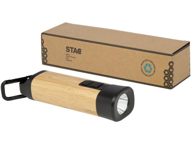 Linterna reciclada con mosquetón de bambú certificado Kuma Natural detalle 4