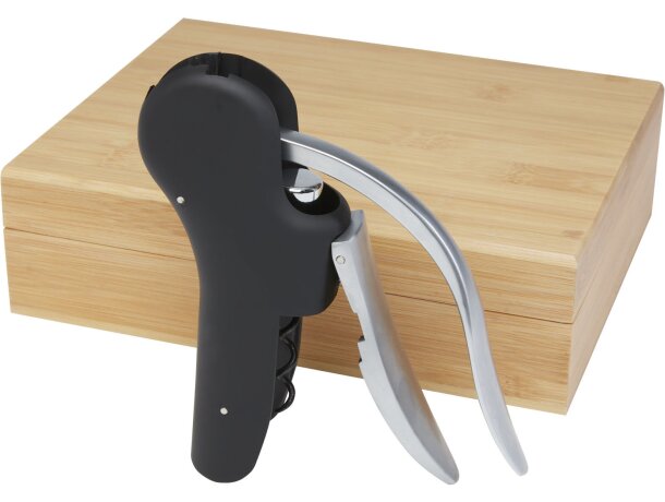 Sacacorchos grabados Nebby bambú apertura rápida con cortacápsulas Natural detalle 7