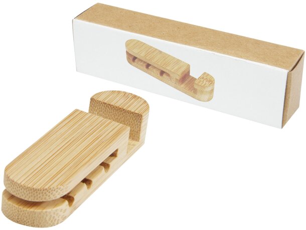 Organizador de cables bambú Edulis con soporte para móvil Beige detalle 6