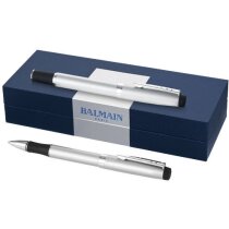 Set de bolígrafo y roller con metal plata Set de bolígrafo y roller con metal plata