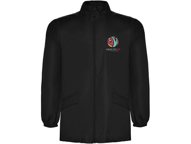 Chubasquero ligero unisex Escocia Roly con capucha plegable Negro intenso detalle 1