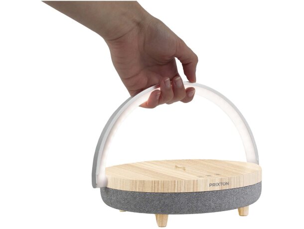 Altavoz bluetooth 4 en 1 con carga inalámbrica Prixton Madera detalle 9