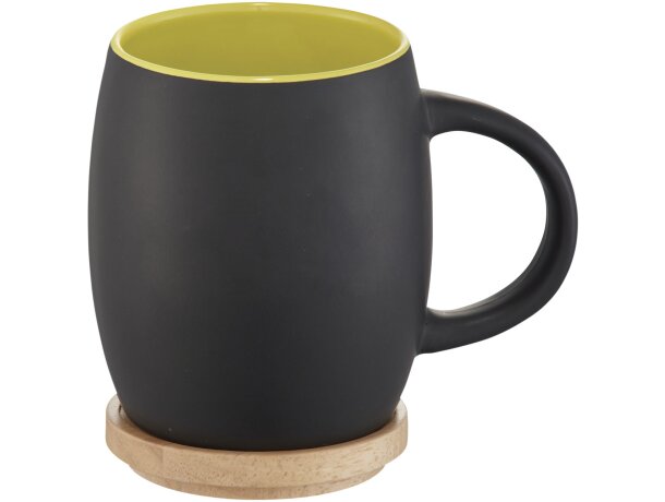 Taza de cerámica de 400 ml con base de madera Hearth Negro intenso/rojo detalle 24