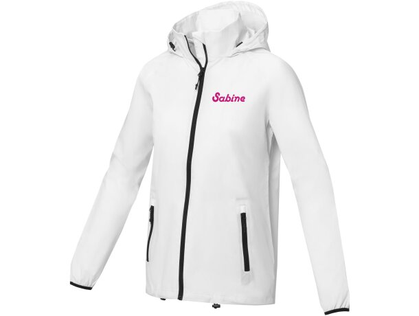 Chaqueta ligera impermeable mujer Dinlas con capucha enrollable Blanco detalle 1