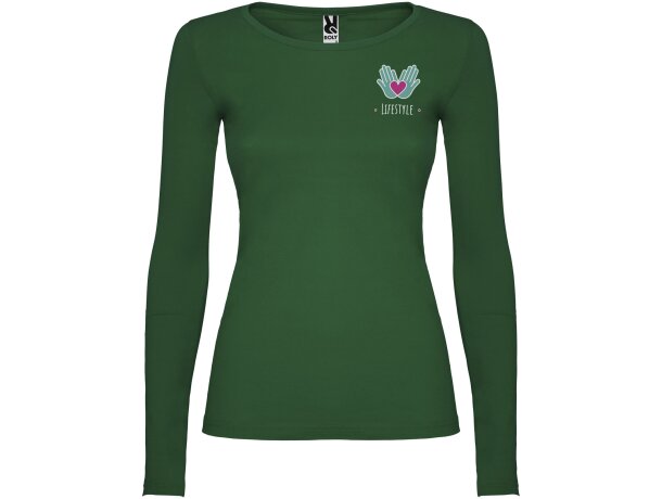 Camiseta manga larga mujer algodón 100% Roly Extreme Verde botella detalle 17