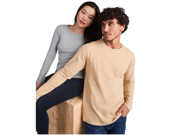 Camiseta manga larga mujer algodón 100% Roly Extreme Granate detalle 24