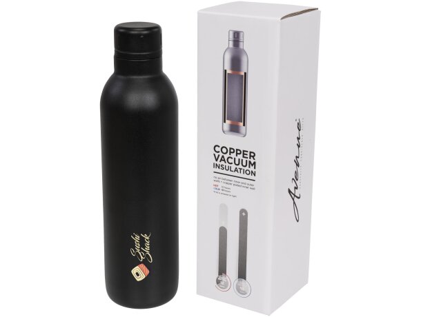 Botella termo con logo con tapa de rosca en acero inoxidable Thor Negro intenso detalle 1