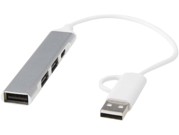 Hub USB Alkaid de aluminio reciclado con 4 puertos tipo C y A Plateado detalle 7