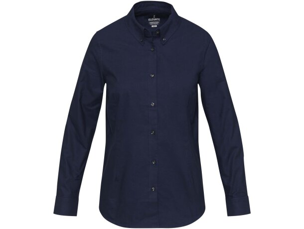 Camisa oxford mujer Sphene algodón BCI certificado Azul marino detalle 14