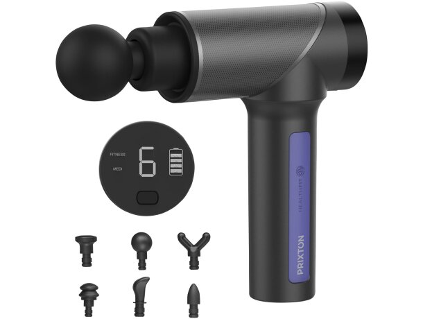 Pistola de masaje Prixton MGF100 con 6 cabezales intercambiables Negro intenso detalle 1