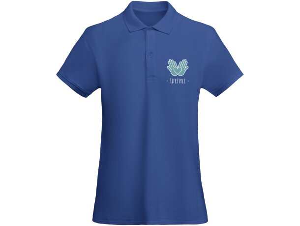 Polo mujer algodón orgánico Prince manga corta entallado Roly Azul real detalle 11