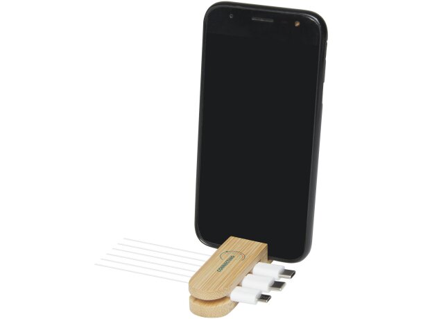 Organizador de cables bambú Edulis con soporte para móvil Beige detalle 1