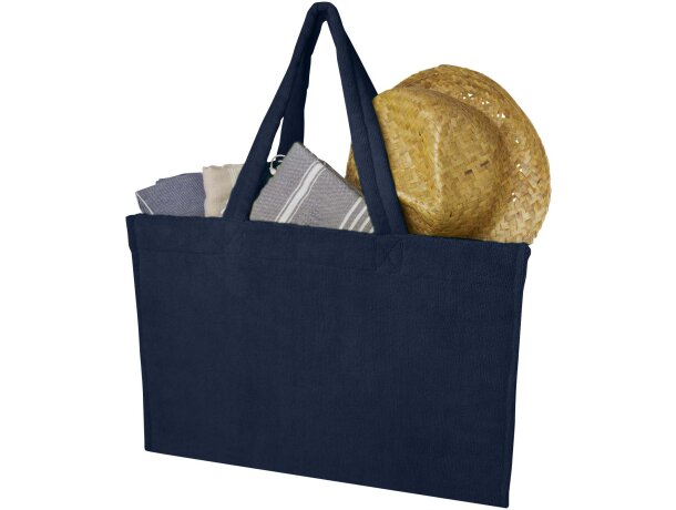 Bolsa tote de rizo reciclado GRS Siam con asa desplegable Azul marino detalle 3