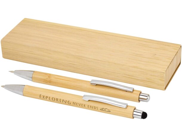 Set bambú Oblys bolígrafo y portaminas certificado FSC Natural detalle 1