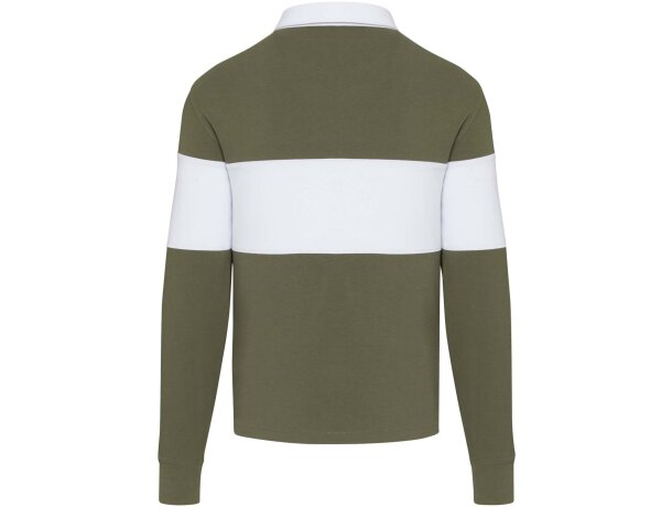 Sudadera polo rugby unisex Clyde algodón orgánico 280 g/m² Verde/blanco detalle 22