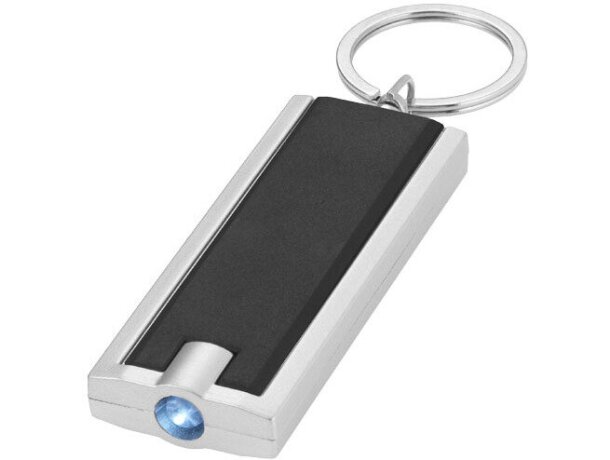 Llavero con minilinterna y pulsador personalizado negro intenso Llavero con minilinterna y pulsador personalizado negro intenso