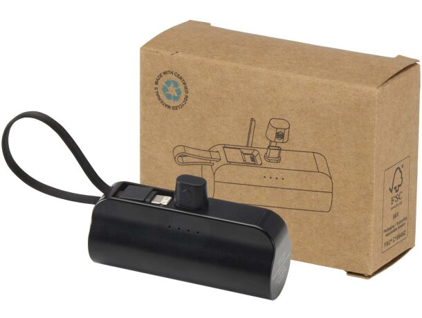 Batería externa Alnair 5000 mAh con plástico reciclado Negro intenso detalle 5