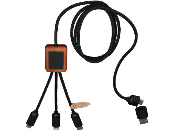 Cable de carga 5 en 1 de PET reciclado SCX.design C38 Negro intenso/madera detalle 6