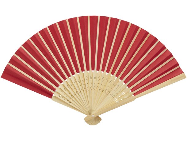 Abanico Carmen de bambú y papel plegable para eventos Rojo detalle 12