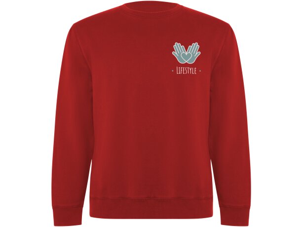Sudadera cuello redondo algodón orgánico Batian unisex Roly Rojo detalle 25