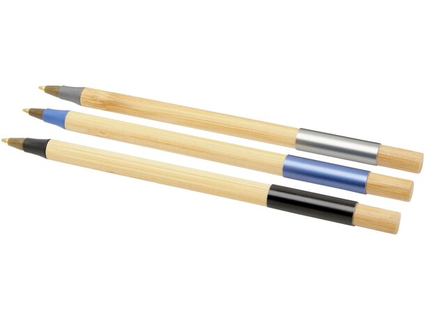 Set de bolígrafos de bambú de 3 piezas Kerf Negro intenso/natural detalle 4