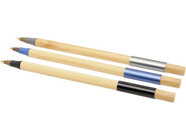 Set de bolígrafos para publicidad en caja negra de madera tinta azul Kerf Negro intenso/natural detalle 4