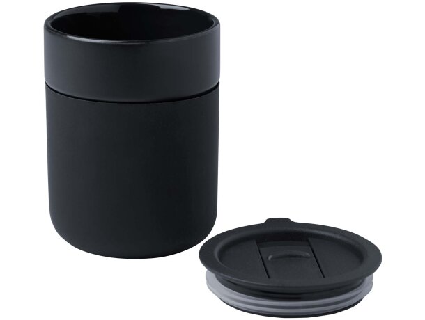 Vaso de cerámica Java 330ml con tapa antiderrames Negro intenso detalle 3