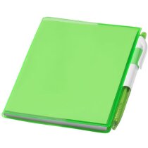 Cuaderno en tamaño A6 con bolígrafo personalizado verde transparente