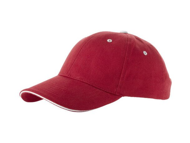 Gorra modelo sandwich con ribete blanco personalizada roja Gorra modelo sandwich con ribete blanco personalizada roja
