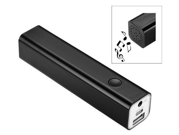 Altavoz bluetooth con batería externa de 2200 mah personalizada negro intenso Altavoz bluetooth con batería externa de 2200 mah personalizada negro intenso