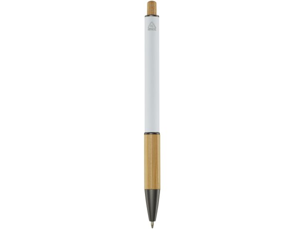 Bolígrafo aluminio reciclado Darius con detalles de bambú Blanco detalle 2