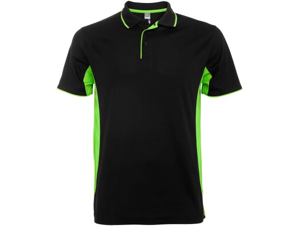 Polo deportivo unisex manga corta Roly Montmelo transpirable Blanco/azul real detalle 24