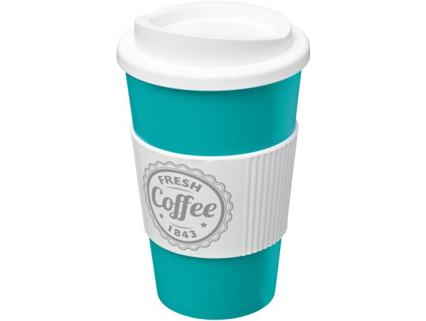 Vaso térmico 350ml con agarradera Americano Azul aqua/blanco detalle 73