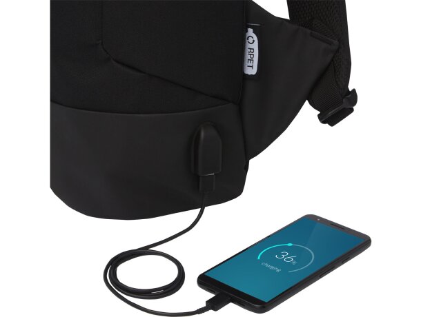 Mochila para ordenador de 15 con puerto usb poliéster reciclado grs Negro intenso detalle 10