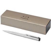 Bolígrafo en acero elegante con clip en estuche de la marca Parker personalizado plata Bolígrafo en acero elegante con clip en estuche de la marca Parker personalizado plata