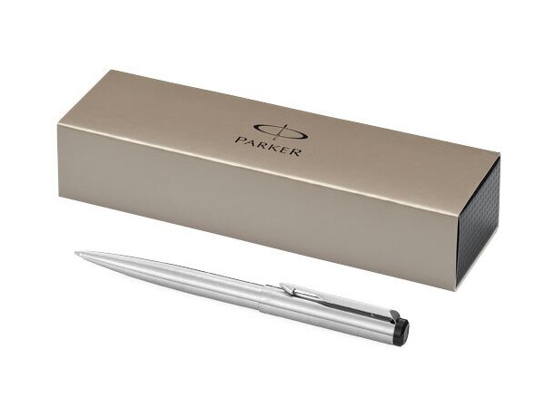 Bolígrafo corporativo Parker Vector acero inoxidable azul Plateado detalle 4