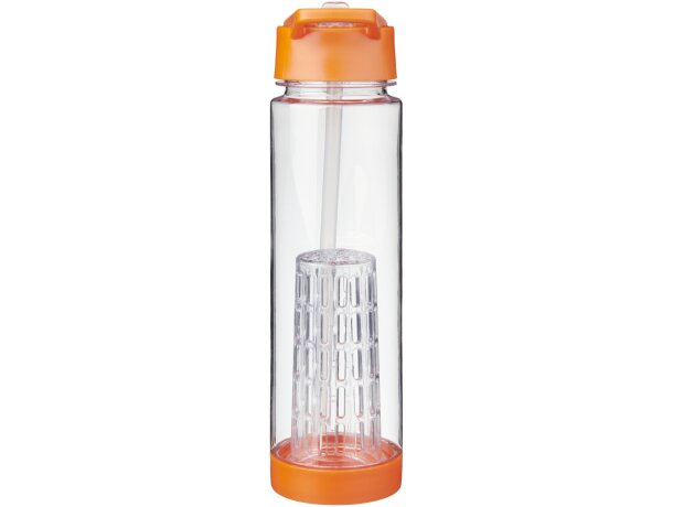 Botella deportiva y ligera con infusor de rosca para fruta 740 ml personalizada original transparente/naranja