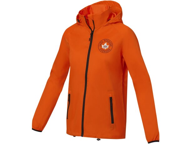 Chaqueta ligera impermeable mujer Dinlas con capucha enrollable Naranja detalle 7