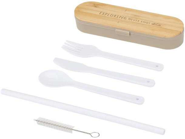 Set cubiertos reutilizables con tapa bambú Runa detalle 1