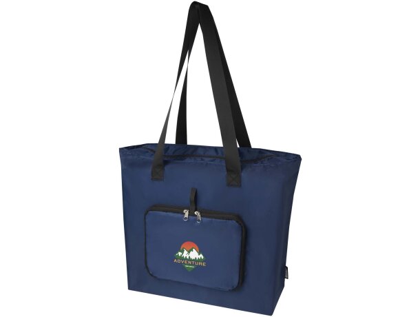 Bolsa tote plegable EcoFold de poliéster reciclado certificado GRS Azul marino detalle 7