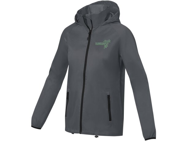 Chaqueta ligera impermeable mujer Dinlas con capucha enrollable Gris tormenta detalle 16