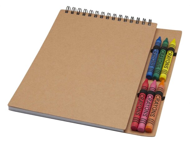 Libreta A5 con espiral y set de 6 ceras Doodle papel FSC Natural detalle 4