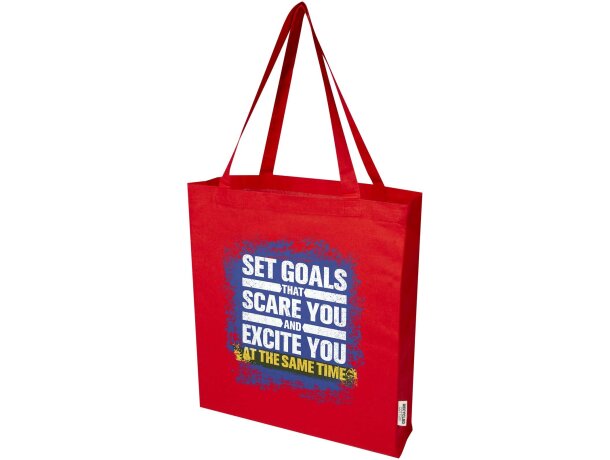 Bolsa tote con refuerzos algodón reciclado certificado GRS Madras Rojo detalle 16
